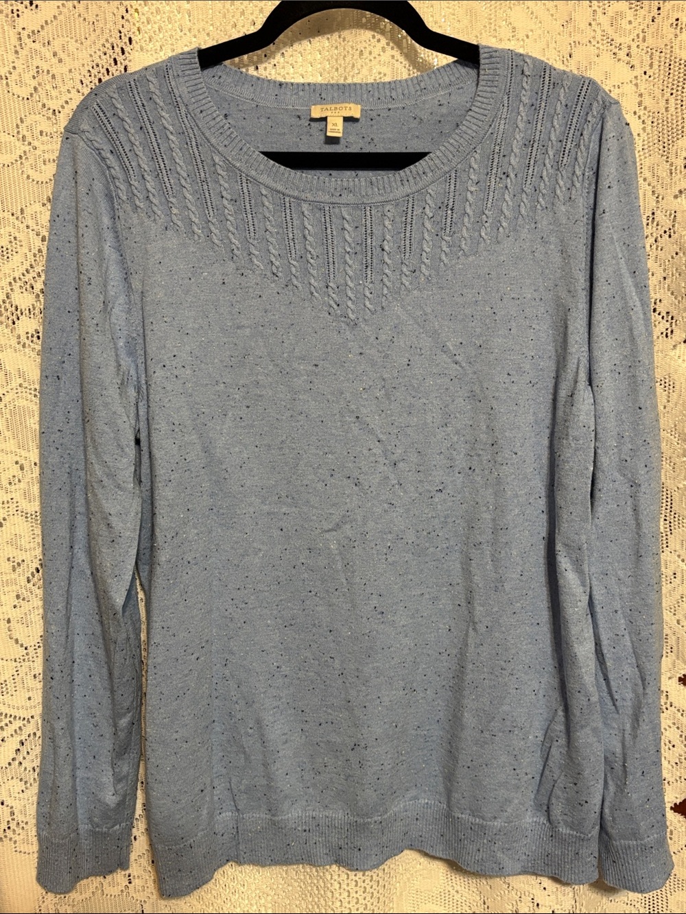 Talbots women’s Light Blue Speckled Crewneck Sweater